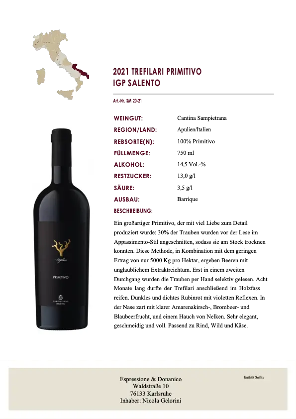 2022 Trefilari PrimitivoI GP Salentovon Cantina Sampietrana